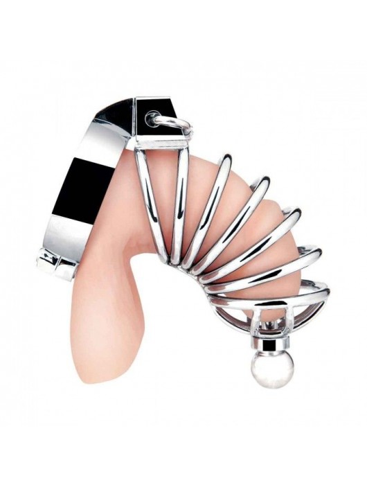 Серебристая клетка для члена Urethral Play Cage - BlueLine - купить с доставкой в Белгороде