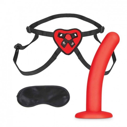 Красный поясной фаллоимитатор Red Heart Strap on Harness   5in Dildo Set - 12,25 см. - Lux Fetish - купить с доставкой в Белгороде