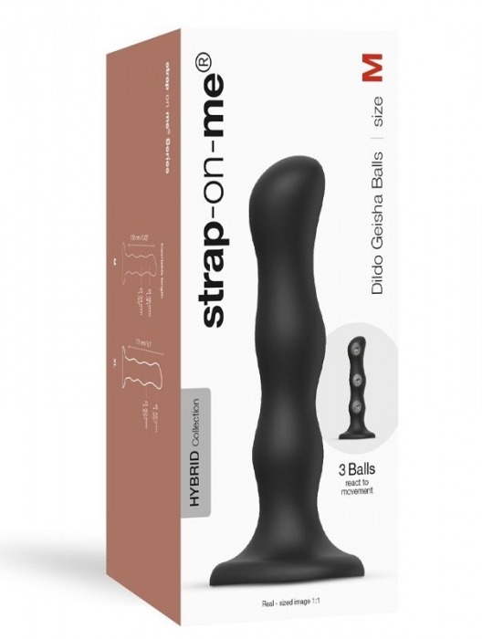 Черная насадка Strap-On-Me Dildo Geisha Balls size M - Strap-on-me - купить с доставкой в Белгороде
