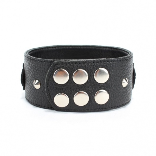 Черный кожаный ошейник с короткими шипами - БДСМ Арсенал - купить с доставкой в Белгороде