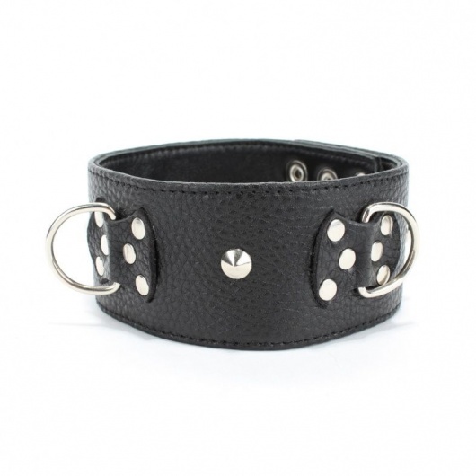 Черный кожаный ошейник с короткими шипами - БДСМ Арсенал - купить с доставкой в Белгороде