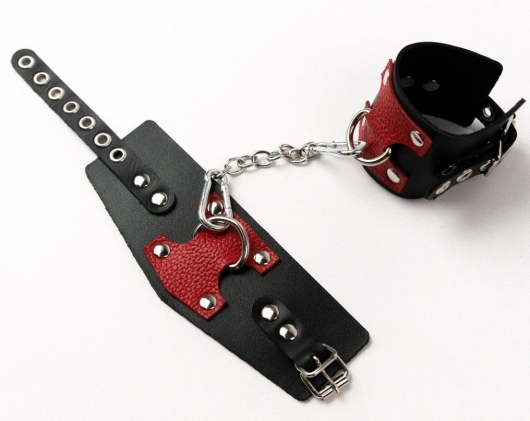 Черные кожаные оковы с красными вставками - Crazy Handmade - купить с доставкой в Белгороде