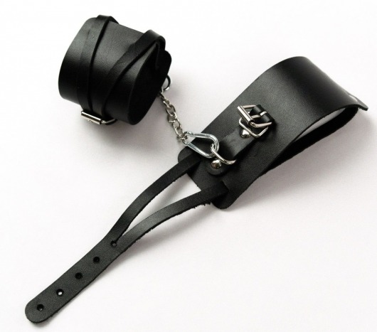 Черные кожаные оковы с креплением в виде веревочек - Crazy Handmade - купить с доставкой в Белгороде