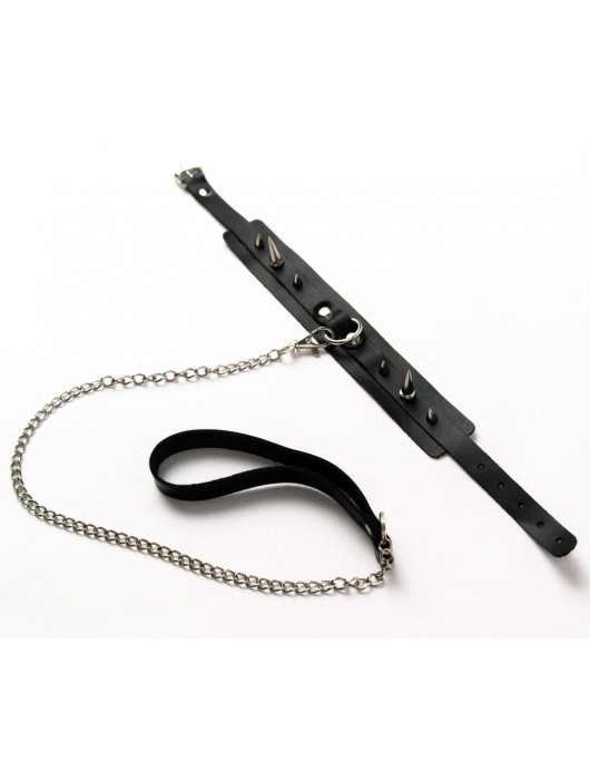 Черный ошейник с шипами и поводком - Crazy Handmade - купить с доставкой в Белгороде