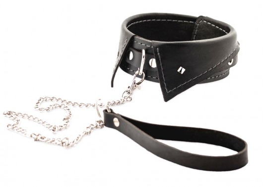 Черный ошейник-воротничок с металлическим поводком - Crazy Handmade - купить с доставкой в Белгороде