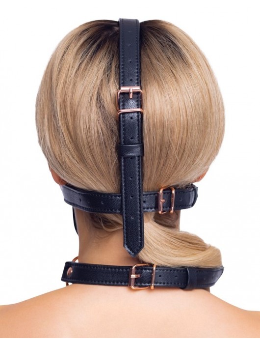 Черный намордник с кляпом-шаром Head Harness With A Gag - Orion - купить с доставкой в Белгороде