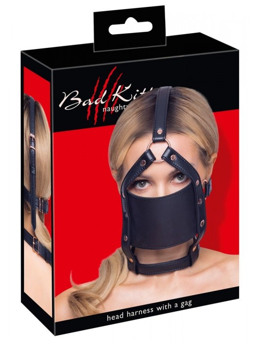 Черный намордник с кляпом-шаром Head Harness With A Gag - Orion - купить с доставкой в Белгороде