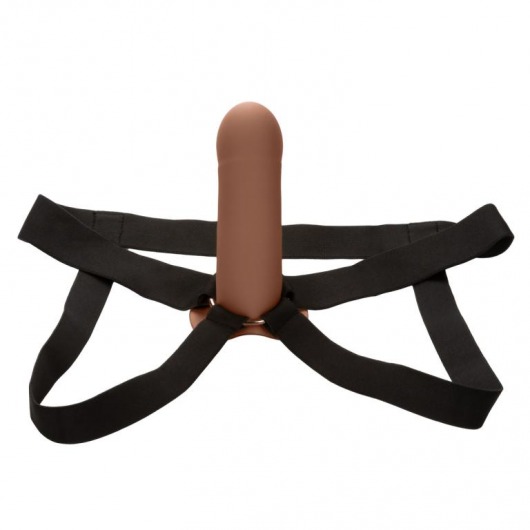 Коричневый фаллопротез из силикона Extension with Harness - 15,75 см. - California Exotic Novelties - купить с доставкой в Белгороде