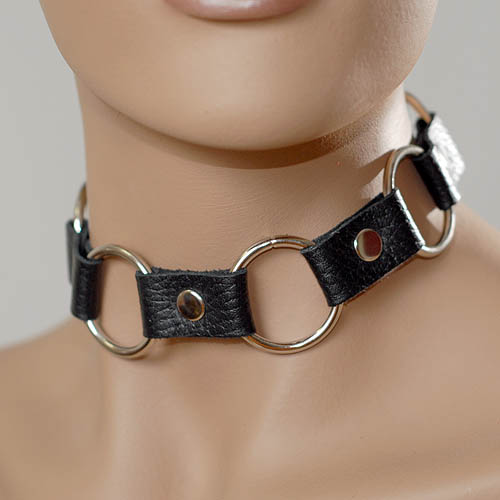 Кожаный черный ошейник с кольцами - Sitabella - купить с доставкой в Белгороде