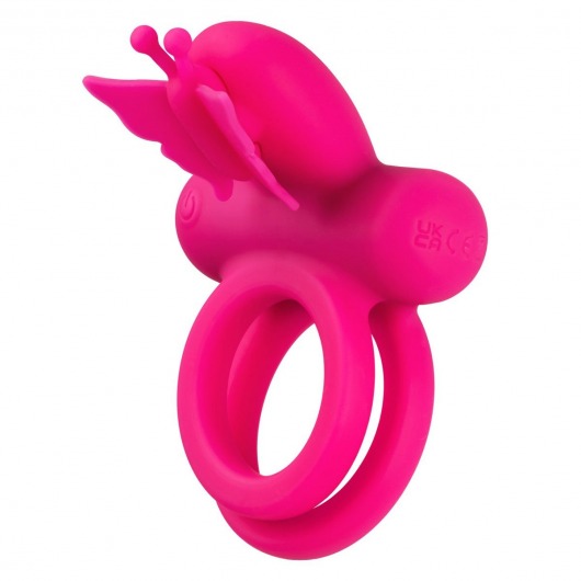 Розовое эрекционное виброкольцо Silicone Rechargeable Dual Butterfly Ring - California Exotic Novelties - в Белгороде купить с доставкой