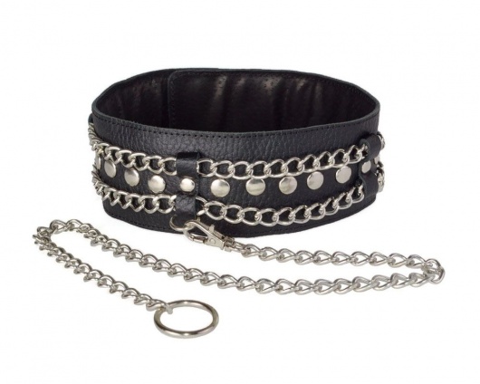 Чёрный ошейник с цепочками и поводком - Sitabella - купить с доставкой в Белгороде