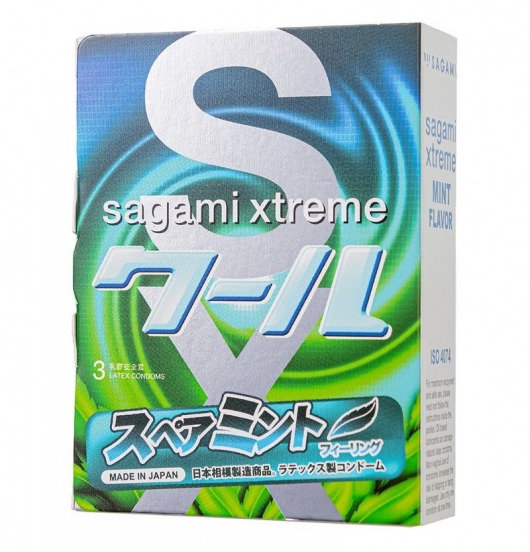 Презервативы Sagami Xtreme Mint с ароматом мяты - 3 шт. - Sagami - купить с доставкой в Белгороде