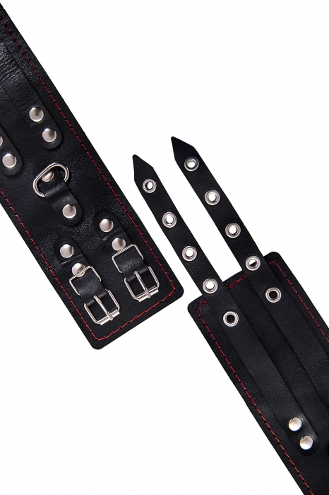 Черные кожаные оковы с двумя ремнями и контрастной строчкой - Pecado - купить с доставкой в Белгороде