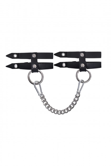 Черные однослойные кожаные оковы из двух ремешков - Pecado - купить с доставкой в Белгороде
