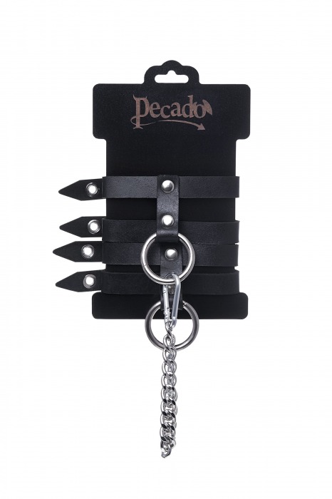 Черные однослойные кожаные оковы из двух ремешков - Pecado - купить с доставкой в Белгороде