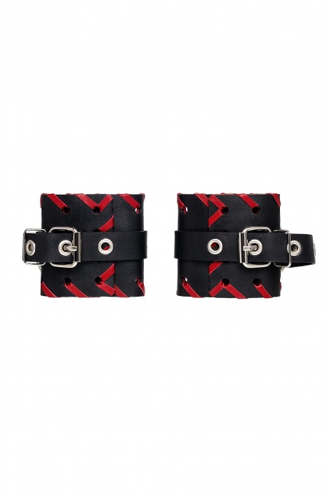 Черно-красные наручники из натуральной кожи - Pecado - купить с доставкой в Белгороде