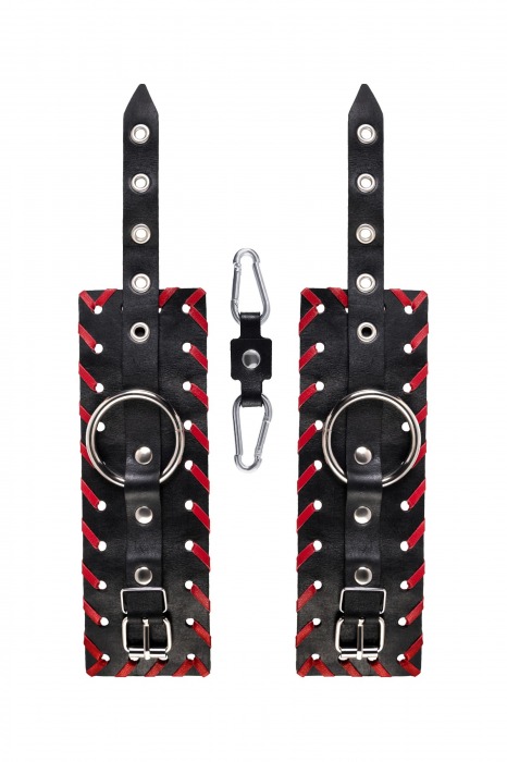 Черно-красные наручники из натуральной кожи - Pecado - купить с доставкой в Белгороде