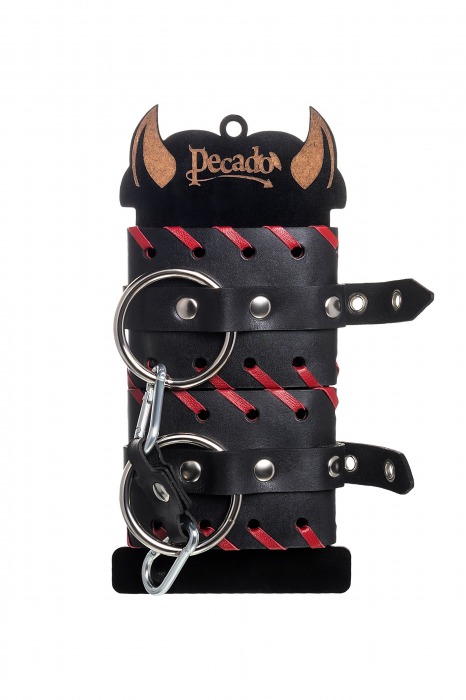 Черно-красные наручники из натуральной кожи - Pecado - купить с доставкой в Белгороде