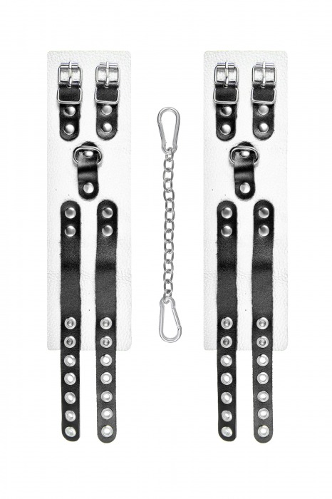Бело-черные оковы с двумя ремешками и люверсами - Pecado - купить с доставкой в Белгороде