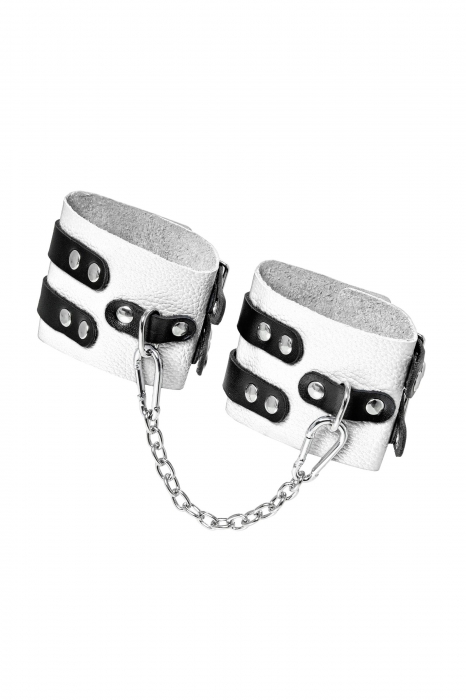 Бело-черные оковы с двумя ремешками и люверсами - Pecado - купить с доставкой в Белгороде