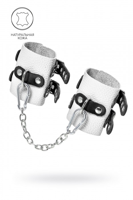 Бело-черные наручники с двумя ремешками и люверсами - Pecado - купить с доставкой в Белгороде
