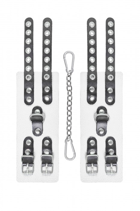 Бело-черные наручники с двумя ремешками и люверсами - Pecado - купить с доставкой в Белгороде