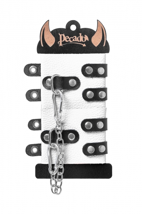 Бело-черные наручники с двумя ремешками и люверсами - Pecado - купить с доставкой в Белгороде