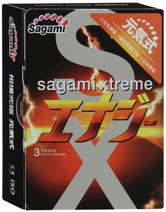 Презервативы Sagami Xtreme ENERGY с ароматом энергетика - 3 шт. - Sagami - купить с доставкой в Белгороде