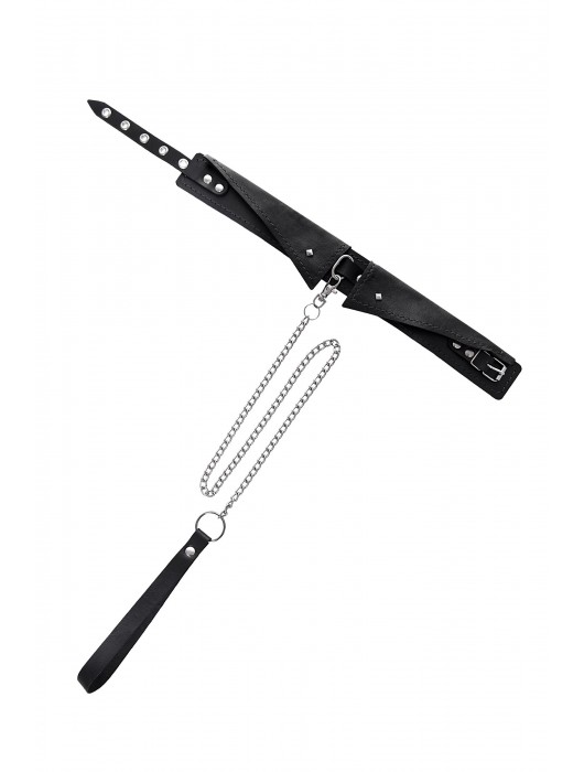 Черный кожаный ошейник-воротник с поводком - Pecado - купить с доставкой в Белгороде