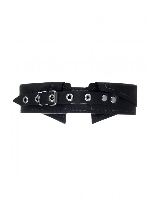 Черный кожаный ошейник-воротник с поводком - Pecado - купить с доставкой в Белгороде