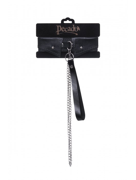 Черный кожаный ошейник-воротник с поводком - Pecado - купить с доставкой в Белгороде