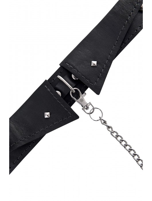 Черный кожаный ошейник-воротник с поводком - Pecado - купить с доставкой в Белгороде