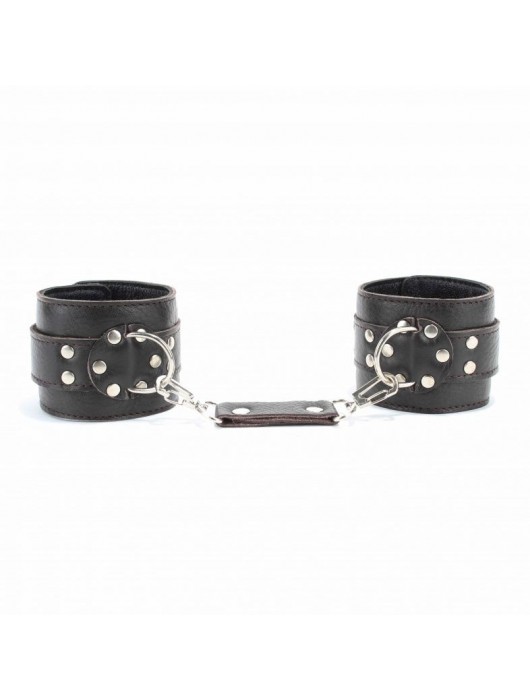 Коричневые оковы из мягкой кожи на металлической цепочке - БДСМ Арсенал - купить с доставкой в Белгороде