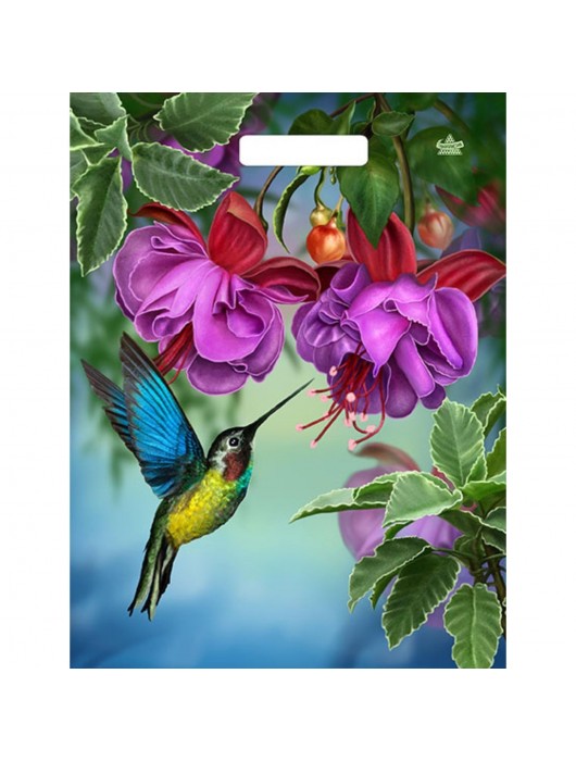 Пакет с принтом в виде колибри в цветах с вырубной ручкой (31х40 см) - Сима-Ленд - купить с доставкой в Белгороде