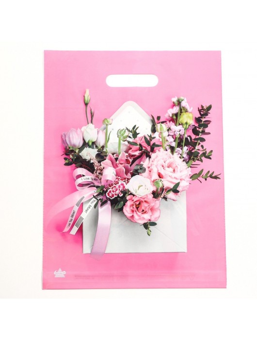 Розовый пакет с цветочным принтом и вырубной ручкой (40х31 см) - Сима-Ленд - купить с доставкой в Белгороде