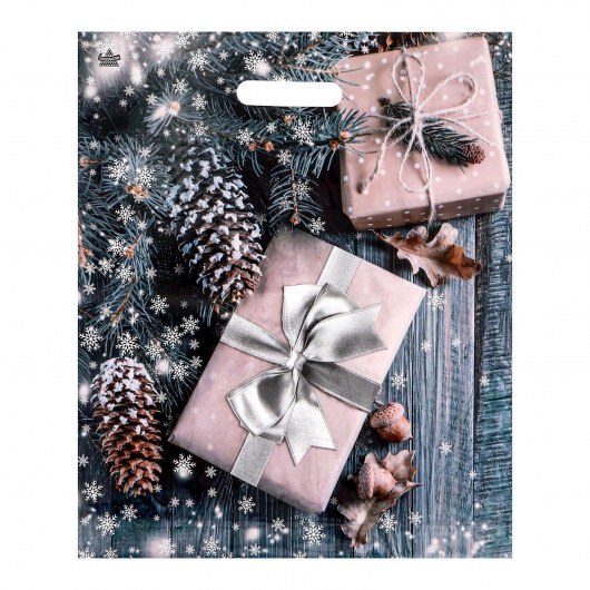 Новогодний пакет с принтом в виде подарков и вырубной ручкой (45х38 см) - Сима-Ленд - купить с доставкой в Белгороде