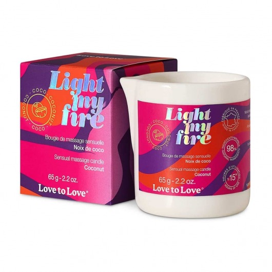 Массажная свеча Light My Fire Coconut с ароматом кокоса - 65 гр. - Love to Love - купить с доставкой в Белгороде