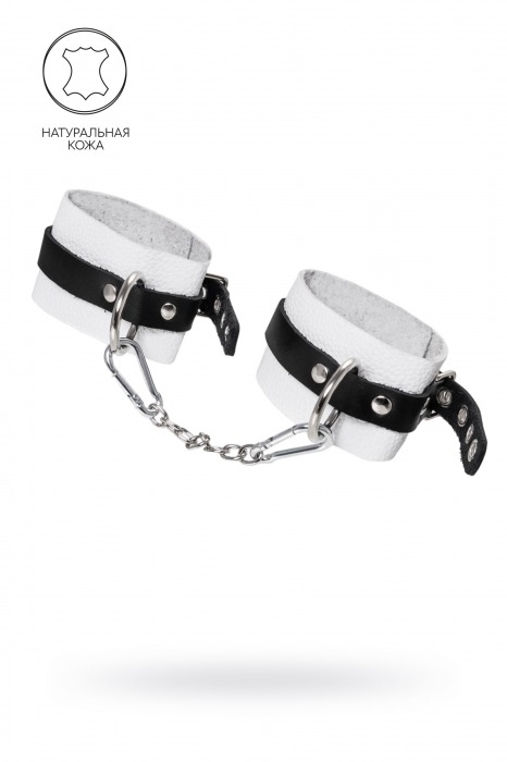 Бело-черные мягкие оковы с одним ремешком и люверсами - Pecado - купить с доставкой в Белгороде