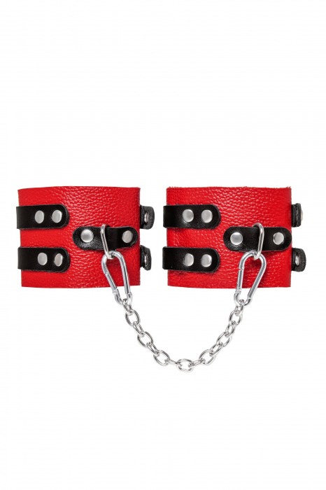 Красно-черные мягкие оковы с двумя ремешками с люверсами - Pecado - купить с доставкой в Белгороде