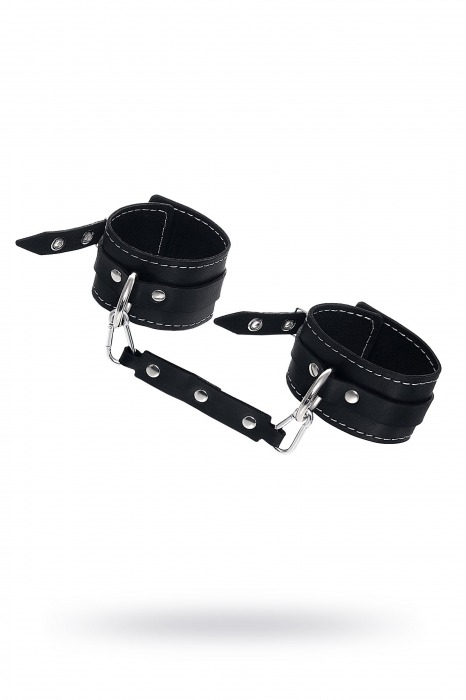 Черные двухслойные кожаные оковы с белой строчкой - Pecado - купить с доставкой в Белгороде