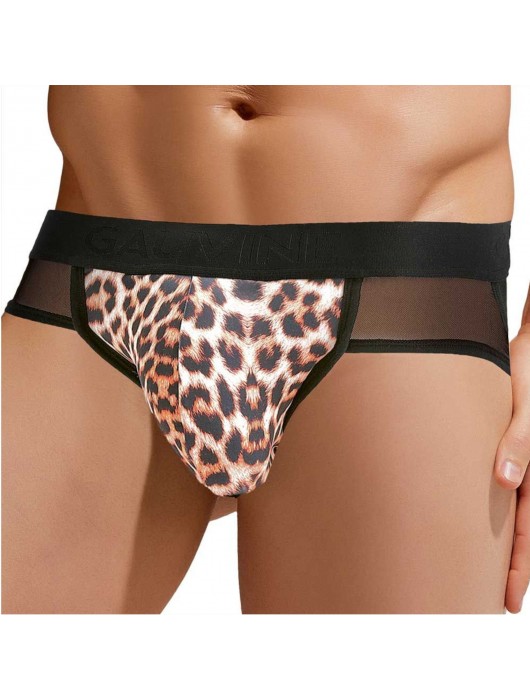 Сексуальные мужские трусы-джоки с леопардовой вставкой по центру - Gauvine купить с доставкой
