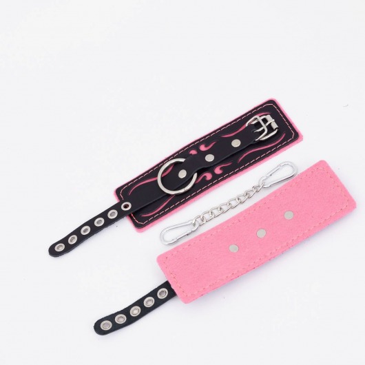 Черно-розовые кожаные наручники с розовой строчкой - Crazy Handmade - купить с доставкой в Белгороде