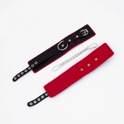 Черно-красные оковы с красной строчкой Sex - Crazy Handmade - купить с доставкой в Белгороде