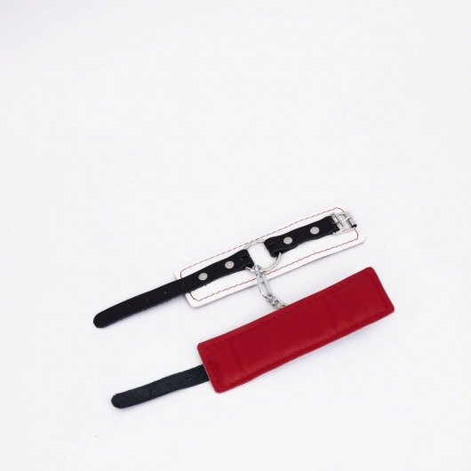 Бело-красные кожаные наручники - Crazy Handmade - купить с доставкой в Белгороде