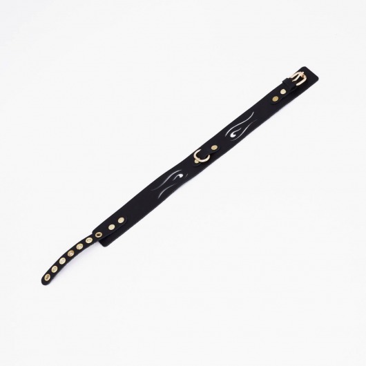 Черный кожаный ошейник с золотистой фурнитурой - Crazy Handmade - купить с доставкой в Белгороде