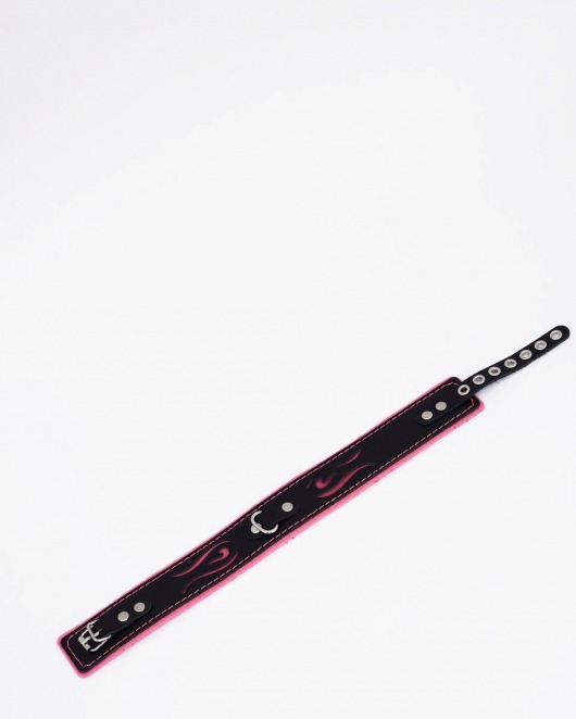 Черно-розовый кожаный ошейник с розовой строчкой - Crazy Handmade - купить с доставкой в Белгороде