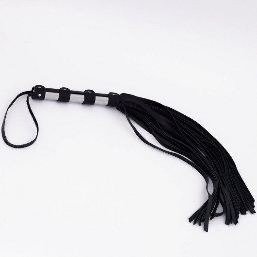 Черный кожаный флоггер со стальной ручкой - 45 см. - Crazy Handmade - купить с доставкой в Белгороде