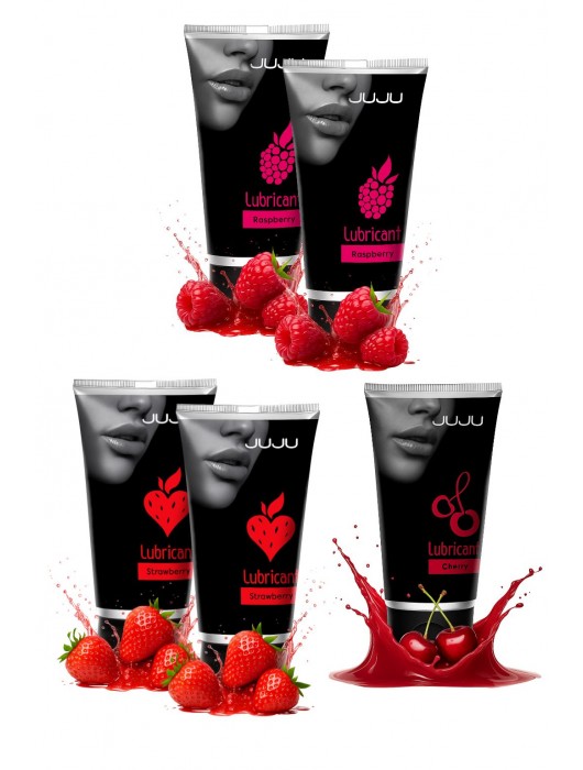 Набор из 5 съедобных лубрикантов JUJU (клубника х 2, малина х 2, вишня) - JuJu - купить с доставкой в Белгороде