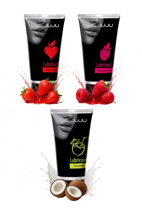 Набор из 3 съедобных лубрикантов JUJU (клубника, малина, кокос) - JuJu - купить с доставкой в Белгороде