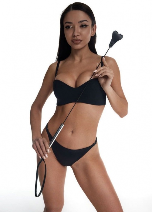 Стек с черным кожаным наконечником в виде сердца и металлической ручкой - 67 см. - Crazy Handmade - купить с доставкой в Белгороде